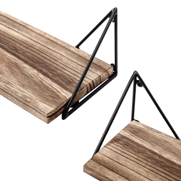 NEW Display Shelves Floating Wall Shelving w Metal Brackets Natural Wood Color - Picture 10 of 17